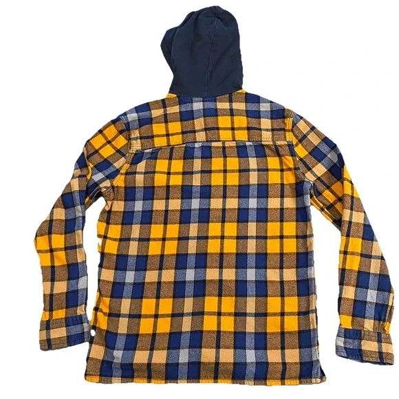 Aeropostale Men's Button Up Hoodie Flannel Blue Orange X-small - Picture 3 of 14